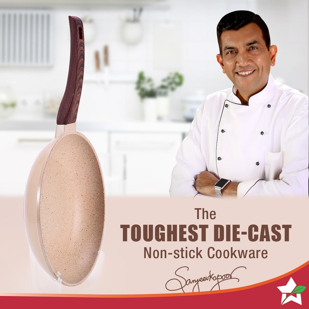 Wonderchef Duralife Die-cast 24 cm Fry Pan | 5 Layer Healthy Duramax Non-Stick Coating | Soft Touch Handle
