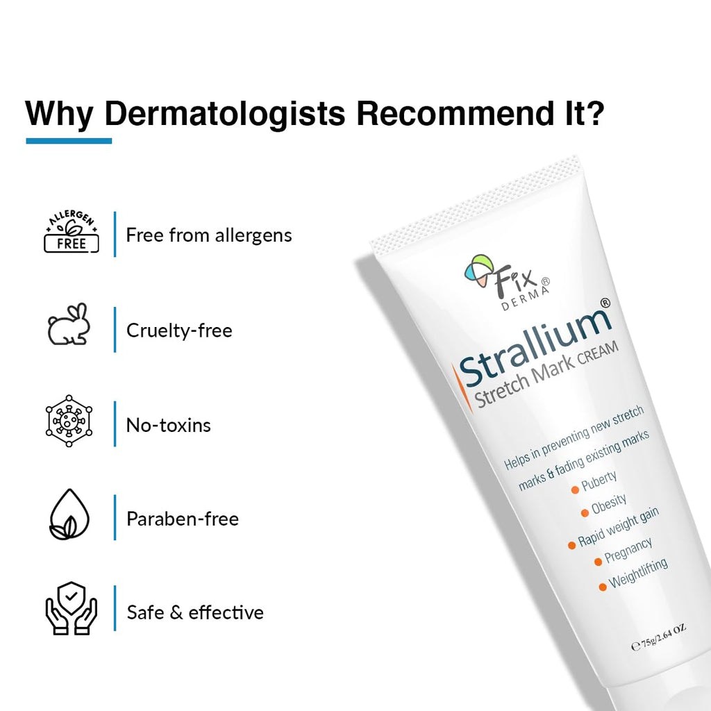Fixderma Strallium Stretch Mark Cream, Removes Pregnancy stretch marks, Scar removal and Moisturizing Cream, Stretch mark remover for Stomach, thighs & all body parts- 75g