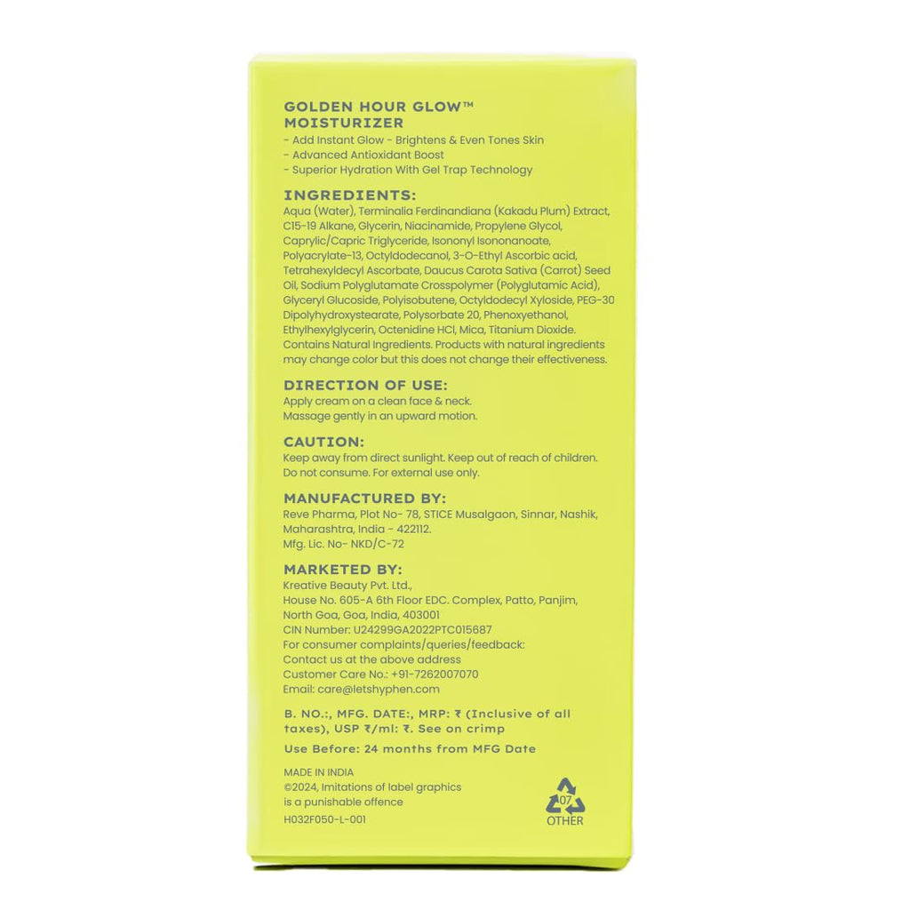 Hyphen Brightening Face Moisturizer with THD- 20% Kakadu Plum, Highly Stable Vitamin C| 3% Niacinamide- Dark Spots & Pigmentation | Lightweight Gel Cream Moisturizer for Dry, Oily, All Skin Type -50ml