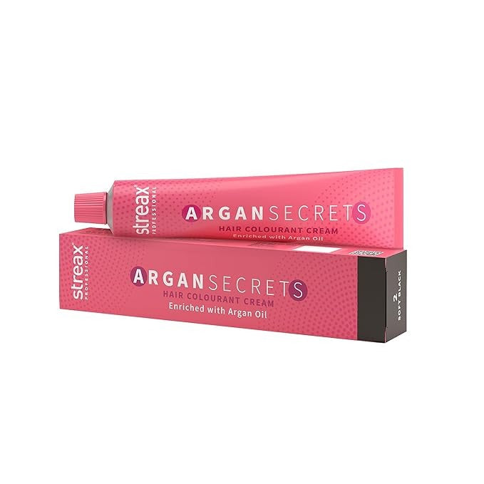 Streax Professional Argan Secrets Permanent Hair Colourant Cream - Soft Black 2 - 90 gms