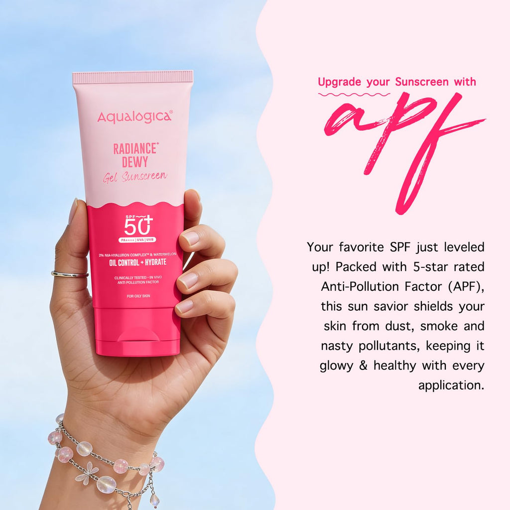 Aqualogica Radiance+ Dewy Gel Sunscreen SPF 50+ PA++++, 80g | 2% Nia-Hyaluron Complex | Broad Spectrum UVA/UVB & Blue Light Protection | Fragrance-Free | No White Cast | Lightweight | Anti-Pollution | For Men & Women