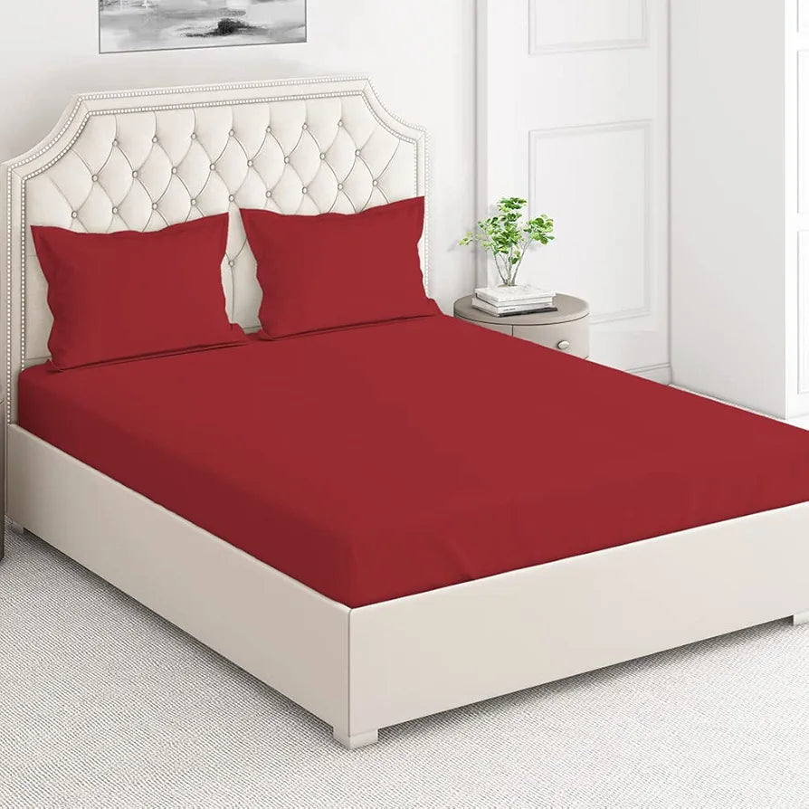 Layers Be Bold Cotton Bedsheet Set for All Seasons Lightweight Moisture Absorbent 140 TC King Size Red Solid