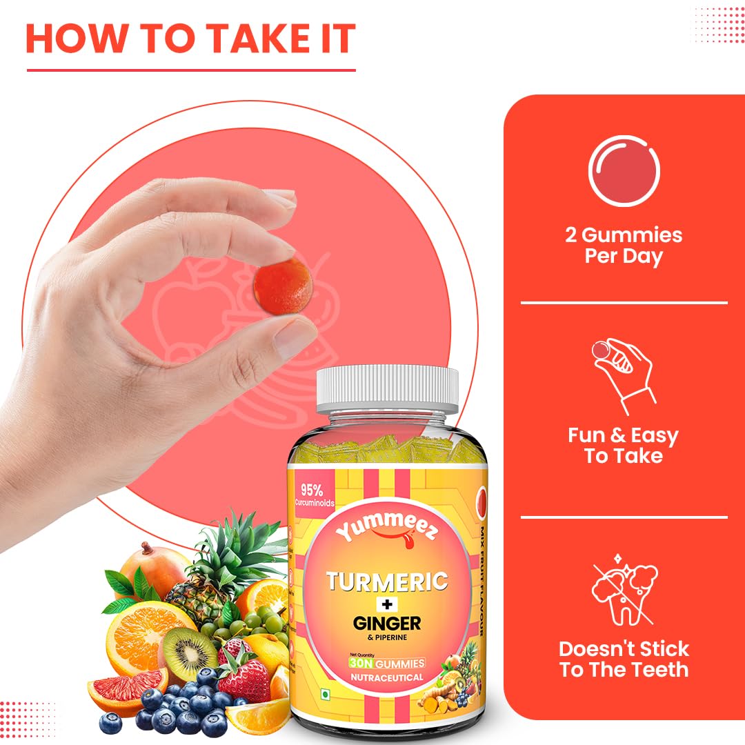 NATURYZ Turmeric + Ginger Gummies â€“ Lung detox Supplement with 95% Curcumin & Piperine | Powerful Joint, Immunity, Respiratory & Inflammation Support | High Absorption Formula with Curcuma Longa Extract | Vegan, Non-GMO, 30 Gummies (Mix Fruit Flavour)