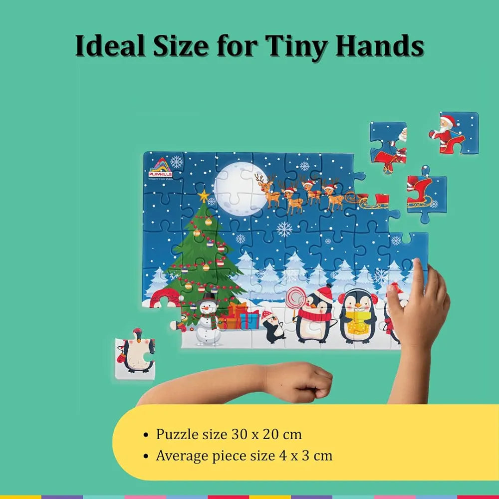 Playhills Wooden Puzzle Happy Penguin Family Celebrating Christmas 60 Puzzle Pieces Ideal Christmas Gift for Kids 3,4,5,6,7 Years