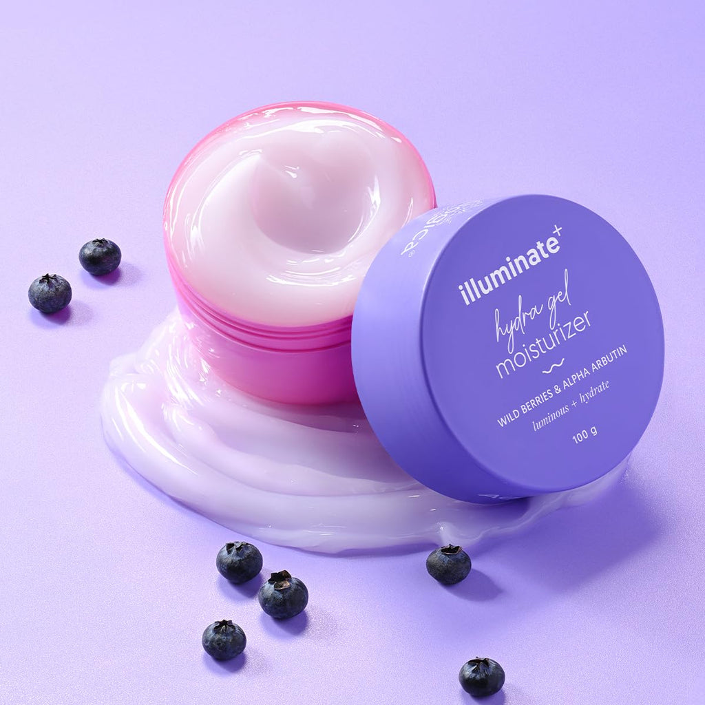 Aqualogica Illuminate + Hydra Gel Moisturizer with Wild Berries & Alpha Arbutin-100g|24 Hour Intense Hydration|Water-Like Gel Texture|Non-Sticky & Quick Absorbing for Luminous Skin