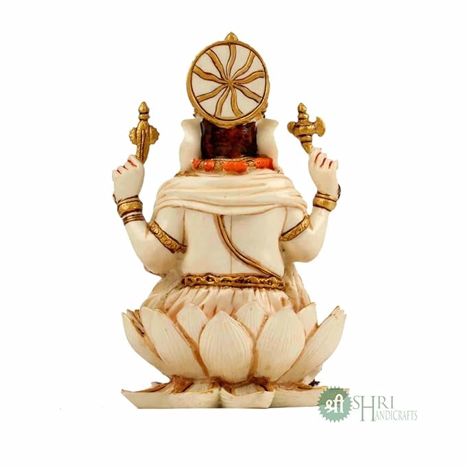 Indicast Resin 6.5" Inch Lord Ganesha Sitting on Lotus Fine Gold Painting Hindu God Ganesh Ganpati Idol Figurine