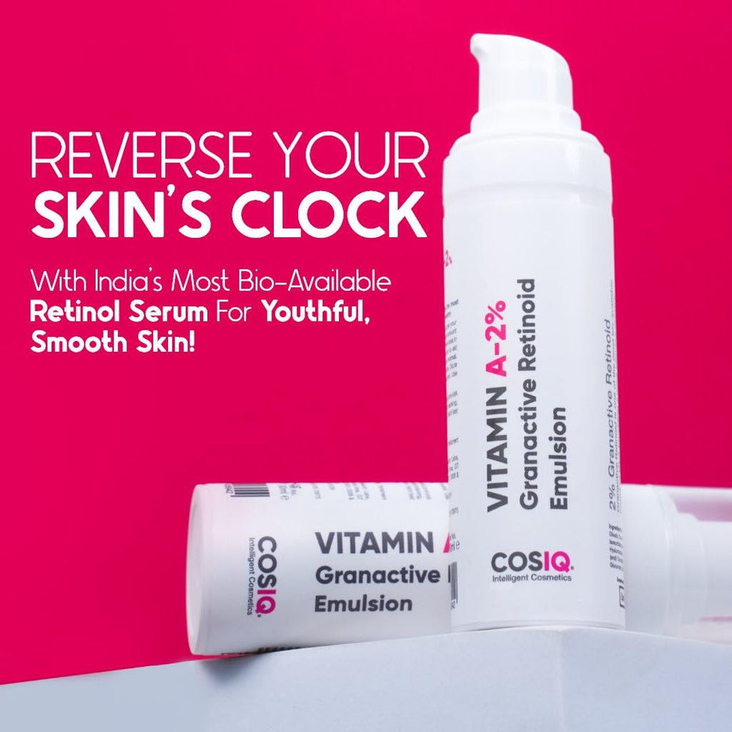 Cos-IQ 2% Vitamin A Granactive Retinoid Emulsion Face Serum | Vit-A Anti Ageing Night Cream Serum for Wrinkles, Fine Lines & Acne | For Women & Men | 30ml