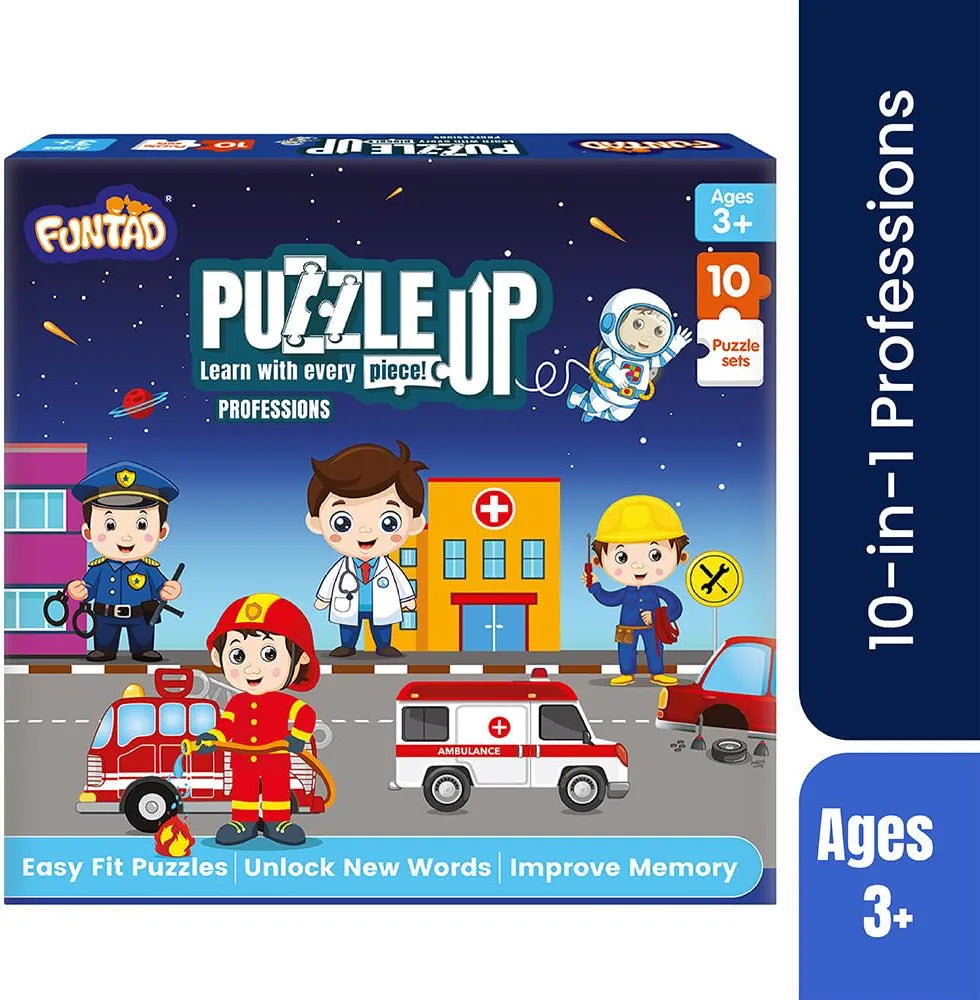 Funtad Kids Puzzleup Learn Professions,10-In-1 Entry Level Puzzle,45 Big Size Jigsaw Pieces,Montessori Educational Toy For Boys & Girls Age 3,4 & 5 Yrs