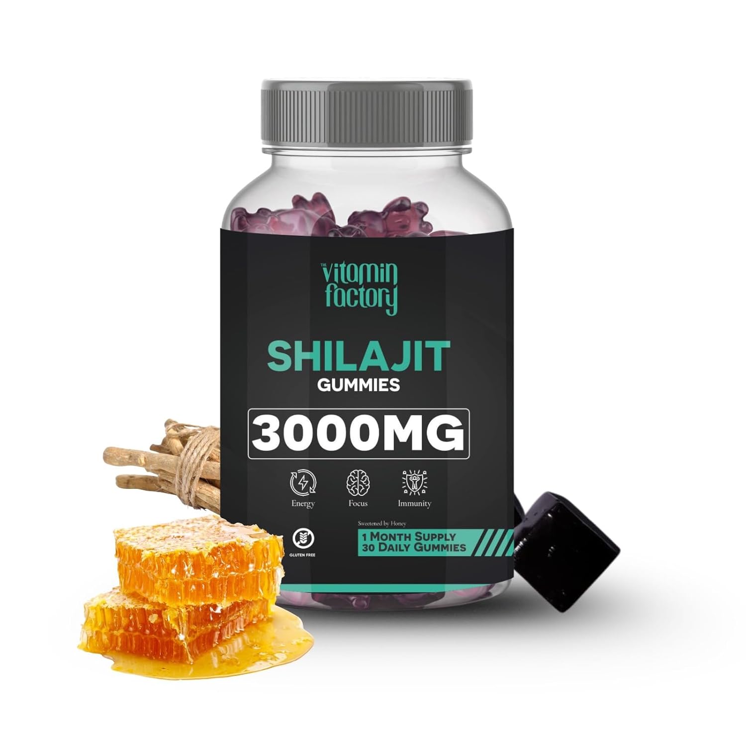 The Vitamin Factory Shilajit Gummies - 30 Gummies, 3000mg per Serving, Natural Himalayan Shilajeet, Boosts Energy & Immunity, 100% Vegetarian, No Added Sugar, Gluten-Free