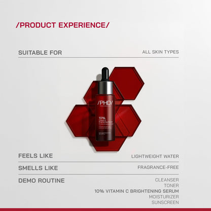 /PHD/ 10% Vitamin C Brightening Serum | For Glowing skin, Oily skin, Dry skin | Dark Spots & Uneven Tone Treatment | Face serum for Women & Men | Formulated with Global Dermatologists 30ml