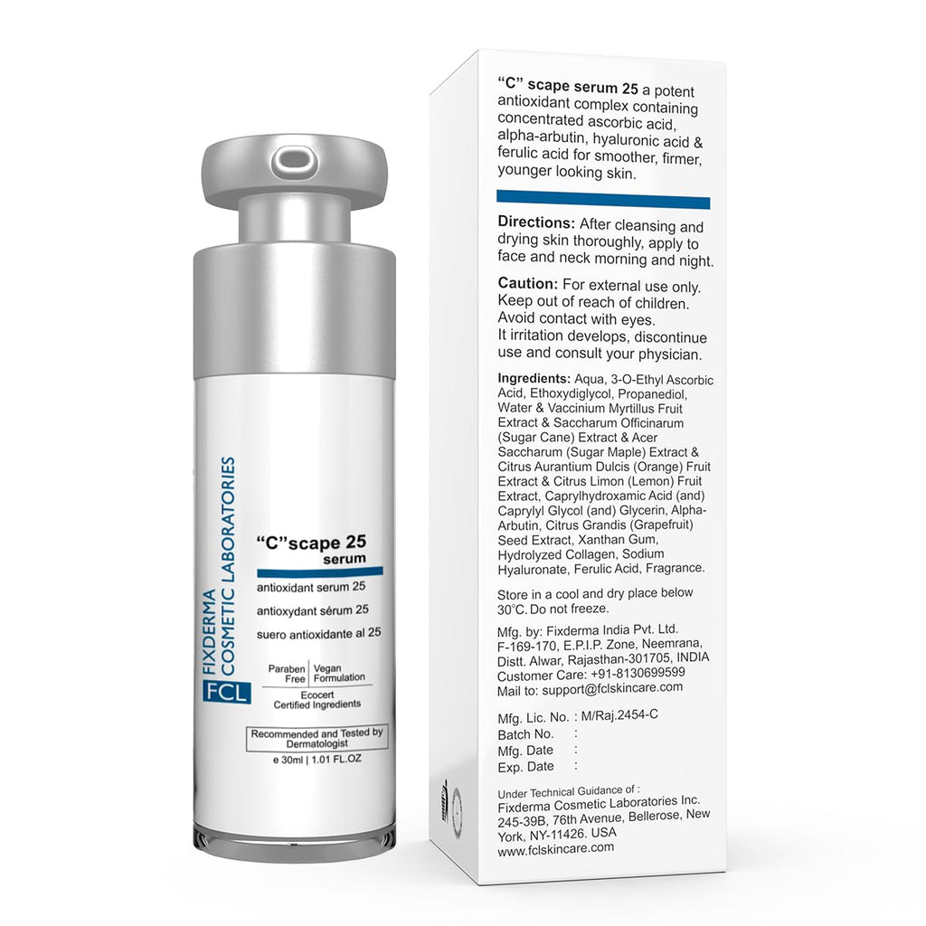 FCL 25% Vitamin C Face Serum & Hyaluronic Acid Serum | Face Serum Vitamin C For Glowing Skin | Reduces Fine Lines, Wrinkles & Age Spots | Suitable For All Skin Types - 30ml