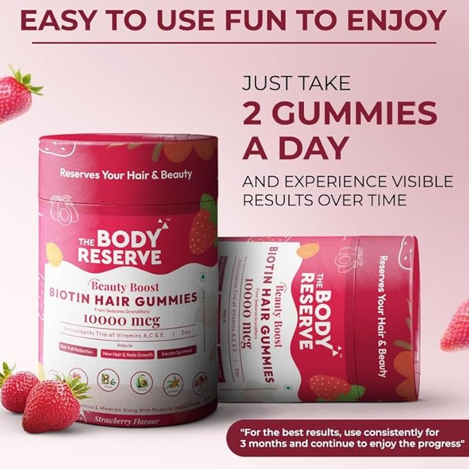 The Body Reserve DHT Blocker Biotin Gummies Strawberry Flavor Each - 30 gummies (Pack of 2)