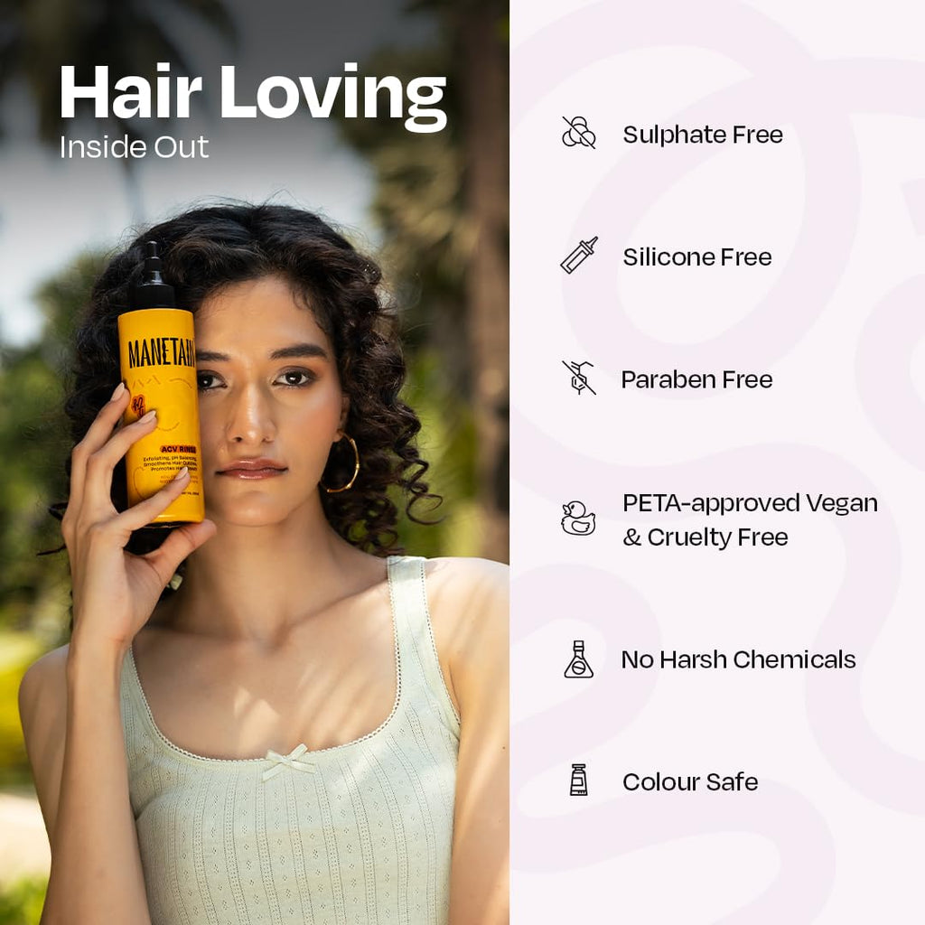 MANETAIN Apple Cider Vinegar Hair Rinse 200ml – Clarifies Scalp, Removes Buildup & Dandruff – With Glycolic Acid & Fermented Rice Water – Sulfate-Free, Boosts Hair Growth & Shine