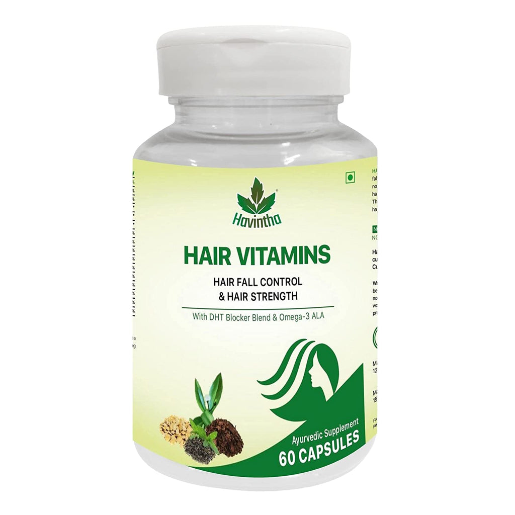 Havintha Natural Hair Shampoo With Amla, Reetha, Shikakai and Methi Dana (Advanced) 227gms And Plant Based Hair Vitamins Supplement with DHT Blocker - 60 Capsules