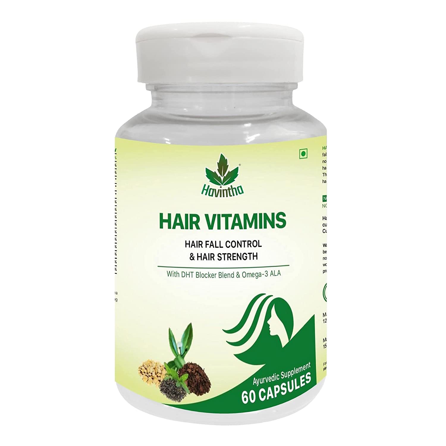Havintha Natural Hair Shampoo With Amla, Reetha, Shikakai and Methi Dana (Advanced) 227gms And Plant Based Hair Vitamins Supplement with DHT Blocker - 60 Capsules