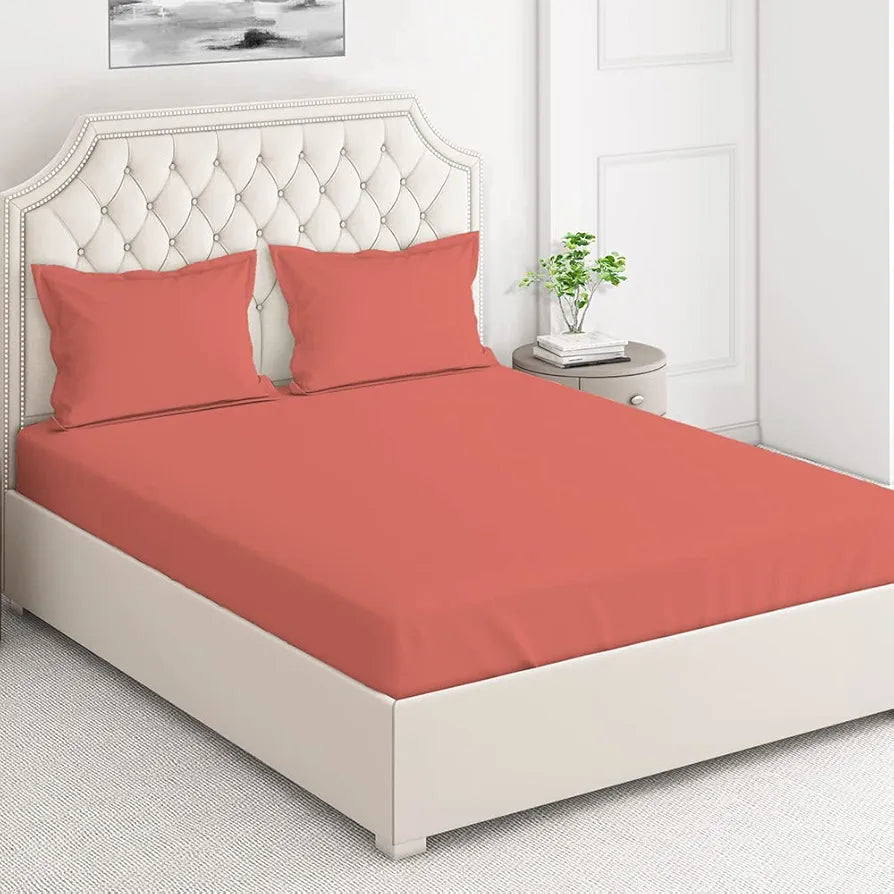 Layers Be Bold Cotton Bedsheet Set for All Seasons Lightweight Moisture Absorbent 140 TC Queen Size Saffron
