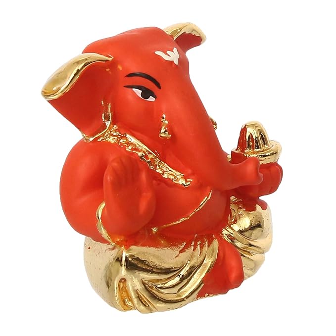 Ecraftindia Gold Plated Orange Appu Ganesha Decorative Showpiece