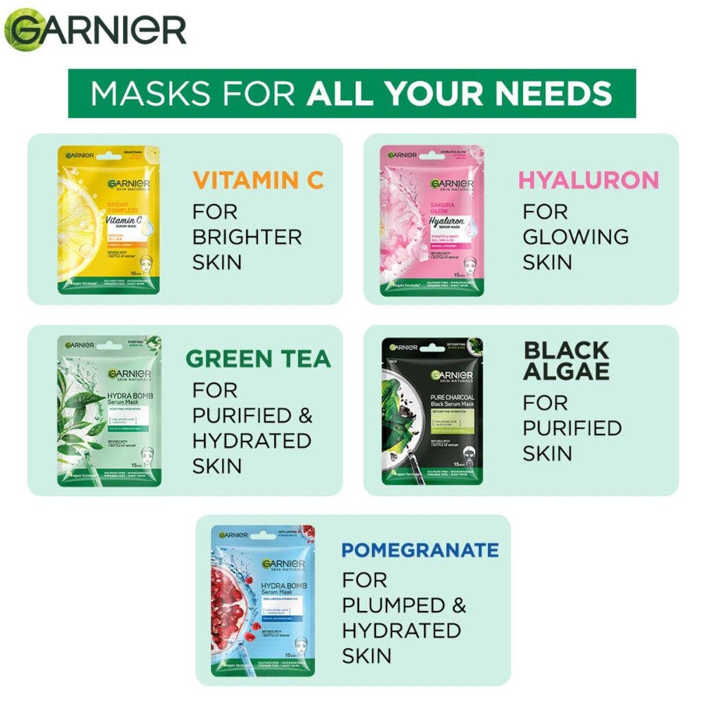 Garnier Skin Naturals, Serum Mask, Purifying & Pore Reducing, Hydra Bomb Green Tea Mask, 1 pc, 28g