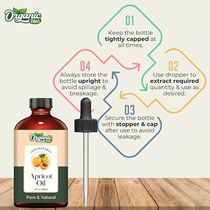 Organic Zing Apricot Oil Pure & Natural for Skin, Face, Hair Care, Aromatherapy, Diffuser, Conditioner - 118 Ml