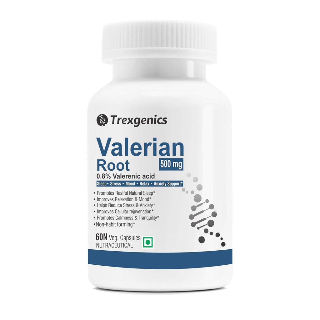 TrexgenicsÂ® VALERIAN Root 500mg Standardized (0.8% Valerenic acid) Sleep, Stress,Mood,Relax, Migraine, Anxiety Support (60 Veg capsules)