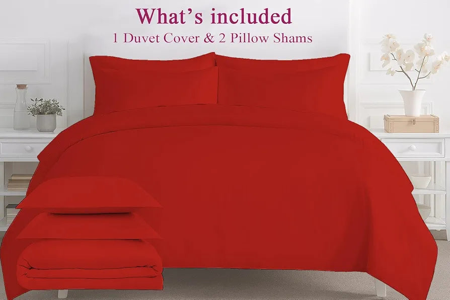 Trance Home Linen Zippered 100% Cotton 200 TC Satin Stripe King Size Duvet Cover Quilt Cover Blanket Cover Razai Comforter Cover with 2 Pillow Covers Colour Bright Red