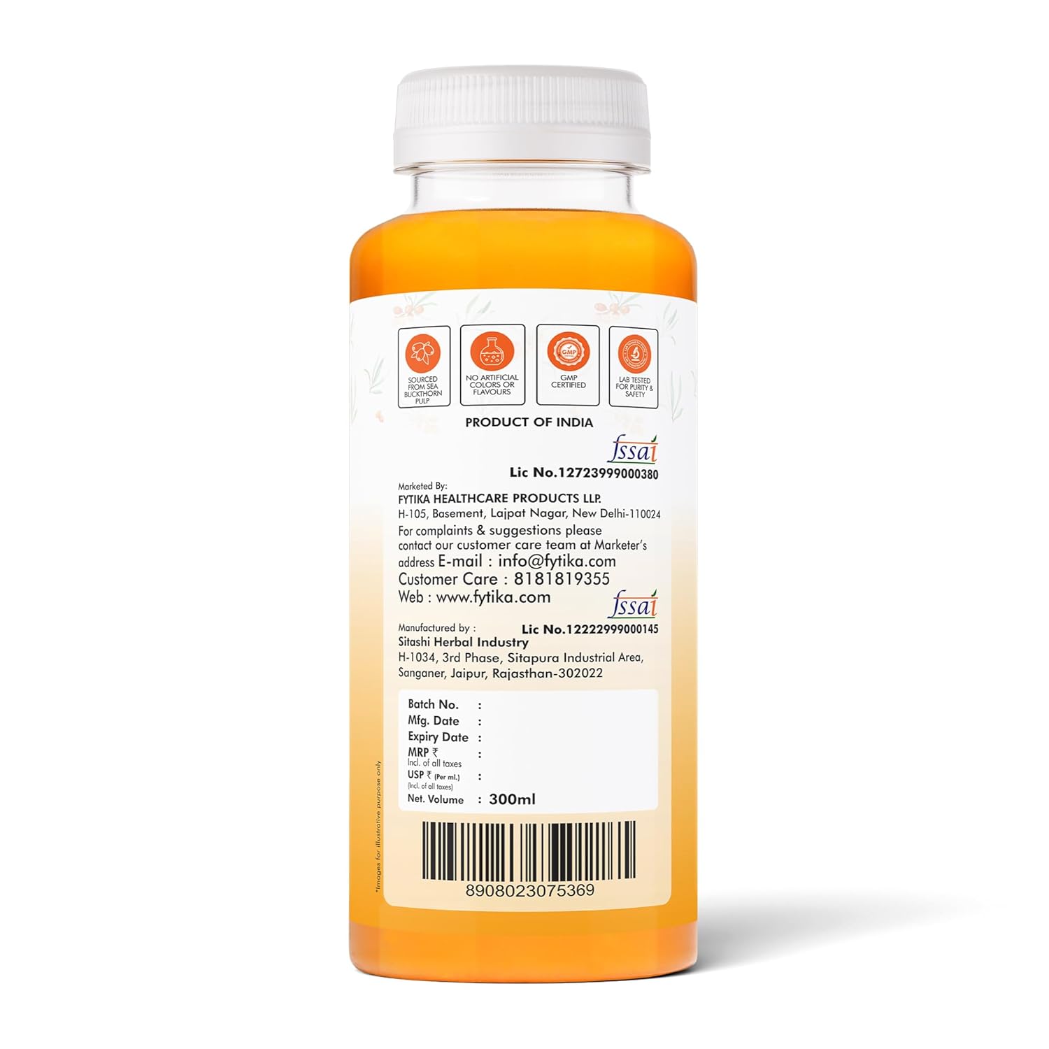 Fytika Himalayan Seabuckthorn Berry Juice â€“ 300ml | Rich in Omega 3, 6, 7, 9 & Vitamin C â€“ Boosts Immunity, Skin Glow & Heart Health | Natural Herbal Juice (Pack of 1)