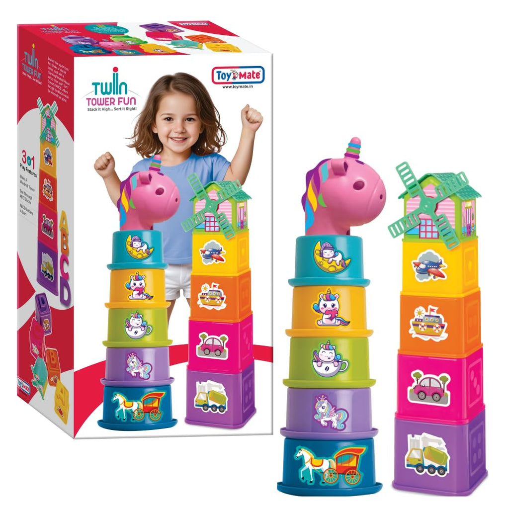 Toymate Twin Tower Fun 3-in-1 Stacking & Sorting Toy for Toddlers