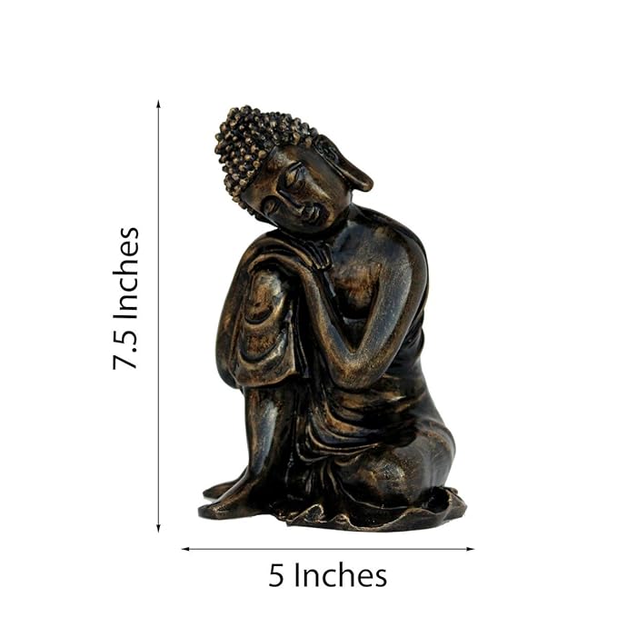 Ecraftindia Antique Finish Handcrafted Thinking Buddha Polyresin Statue | Red and Black