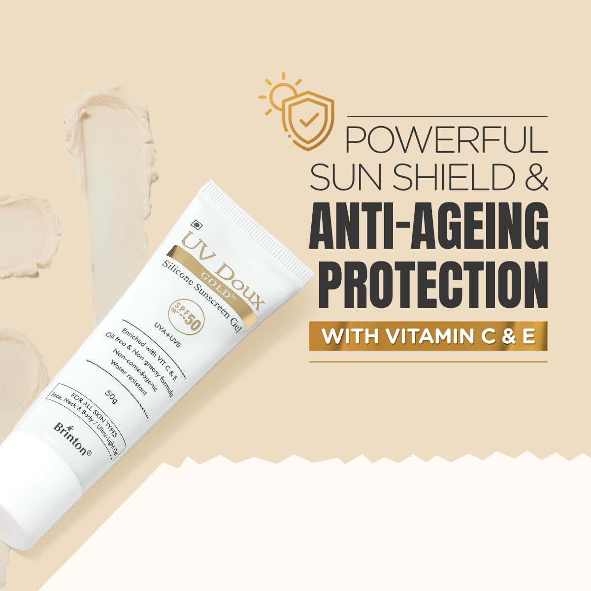 Brinton UV Doux Gold Silicone Sunscreen Gel SPF 50 PA+++ - 50 gms