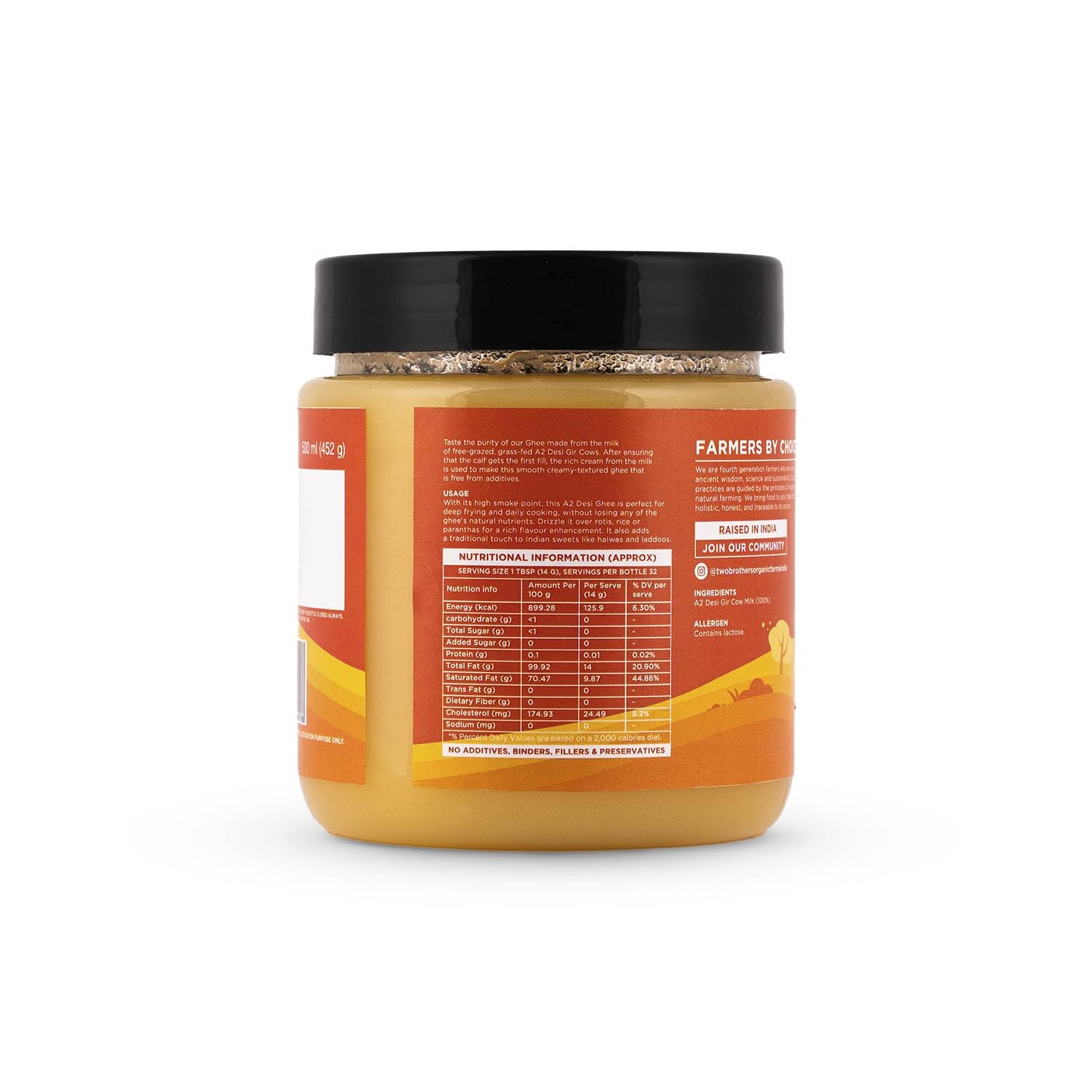 Two Brothers Organic Farms Desi Gir Cow Ghee (500ml) | Made with A2 Cow Milk | Grass-fed Gir Cows | Handcrafted in Small Batches
