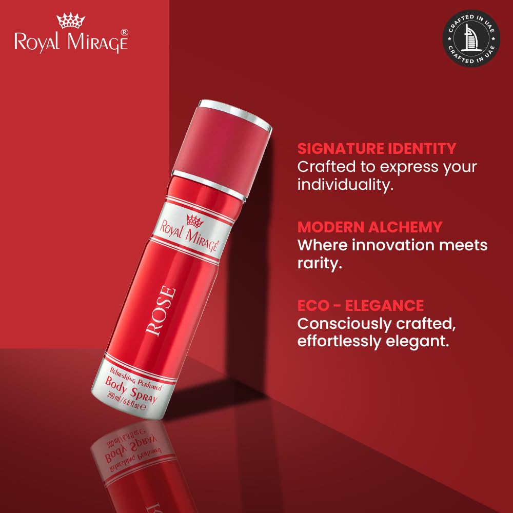 Royal Mirage Rose Body Spray | Perfume for Women | Floral & Fruity Fragrance | Long-Lasting Scent | Peach, Rose & Vanilla Notes | Romantic & Feminine Scent | Birthday Gift for Women | 200ml