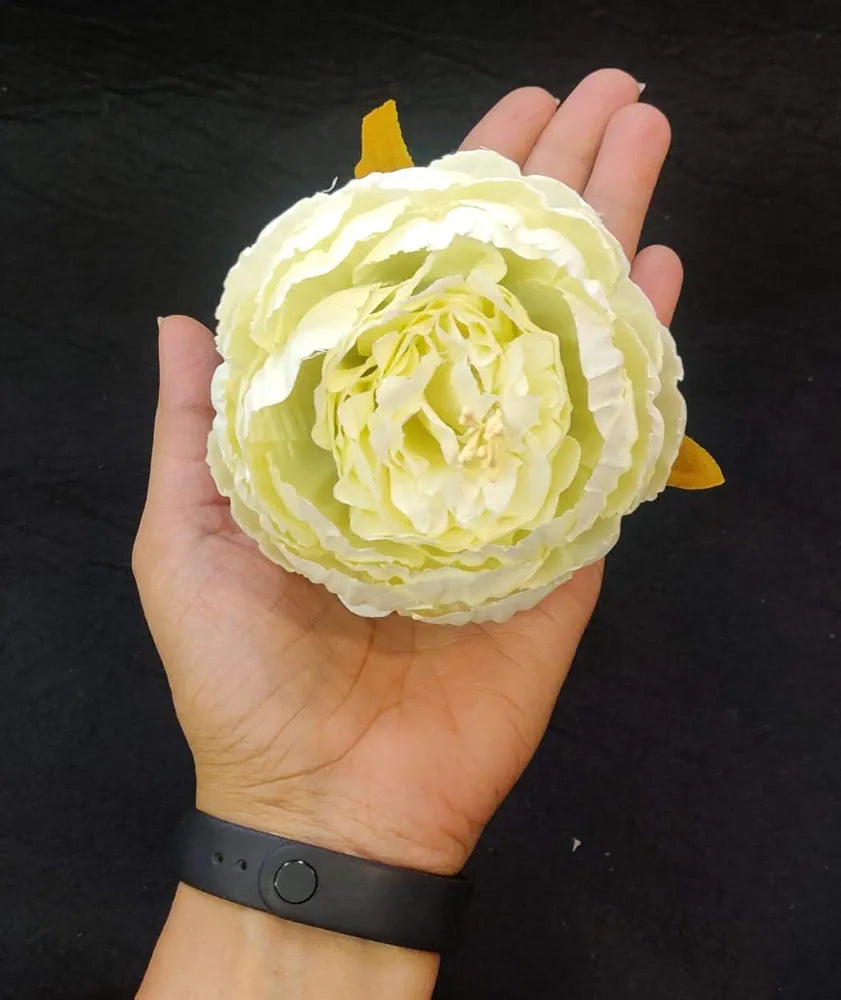 6 Pcs Artificial Fabric Rose Flower Heads Handmade Peony Style Flowers White