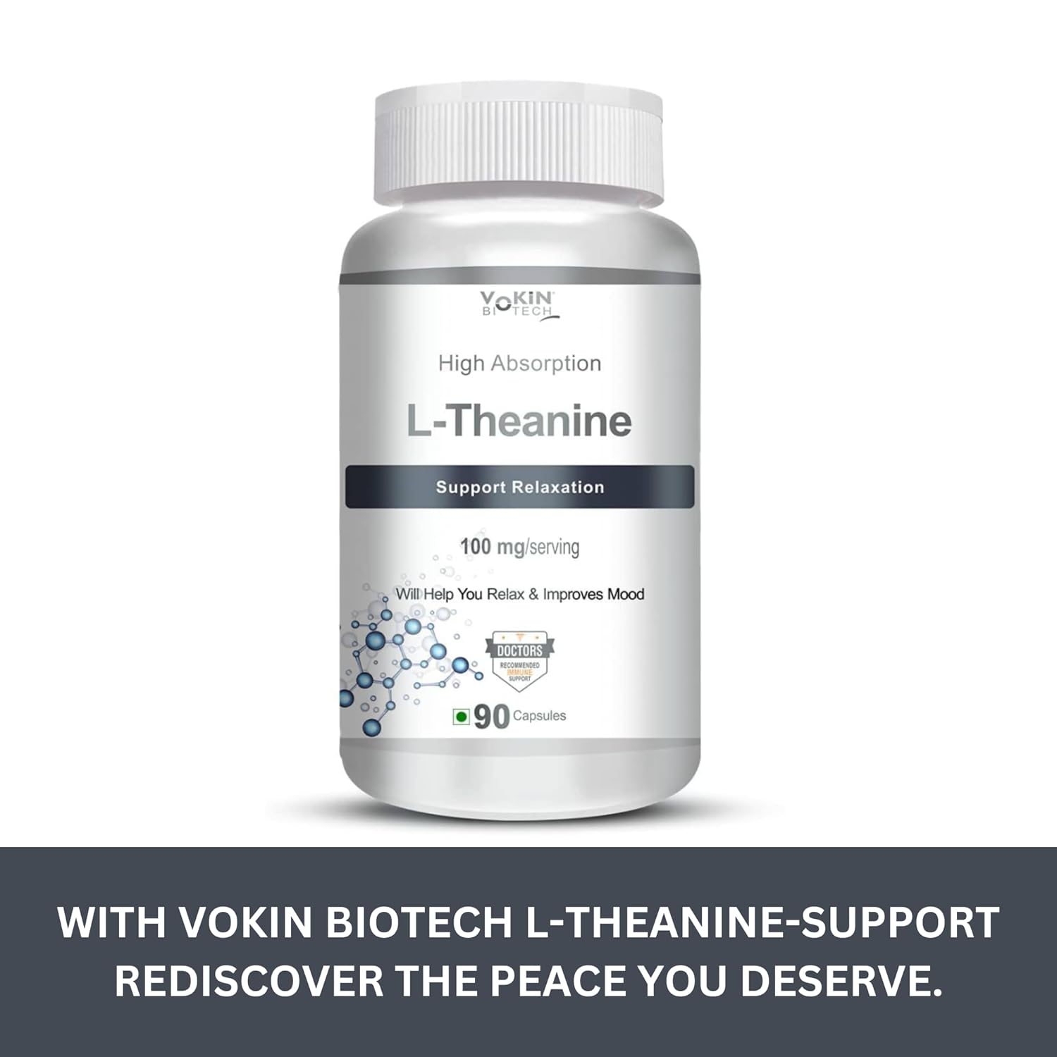 Vokin Biotech L-Theanine-Support Relaxation - 90 Vegetarian Capsules (Pack of 1)