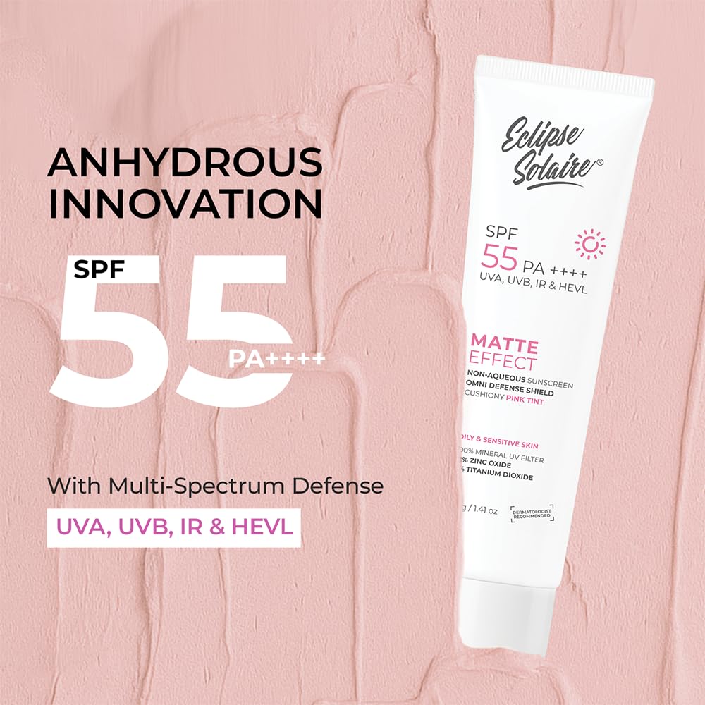 Matte Sunscreen SPF 55 PA++++ | Lightweight, No White Cast, Waterproof & Sweat Resistant Tinted Sunscreen for Oily, Acne-Prone & Sensitive Skin â€“ 40g