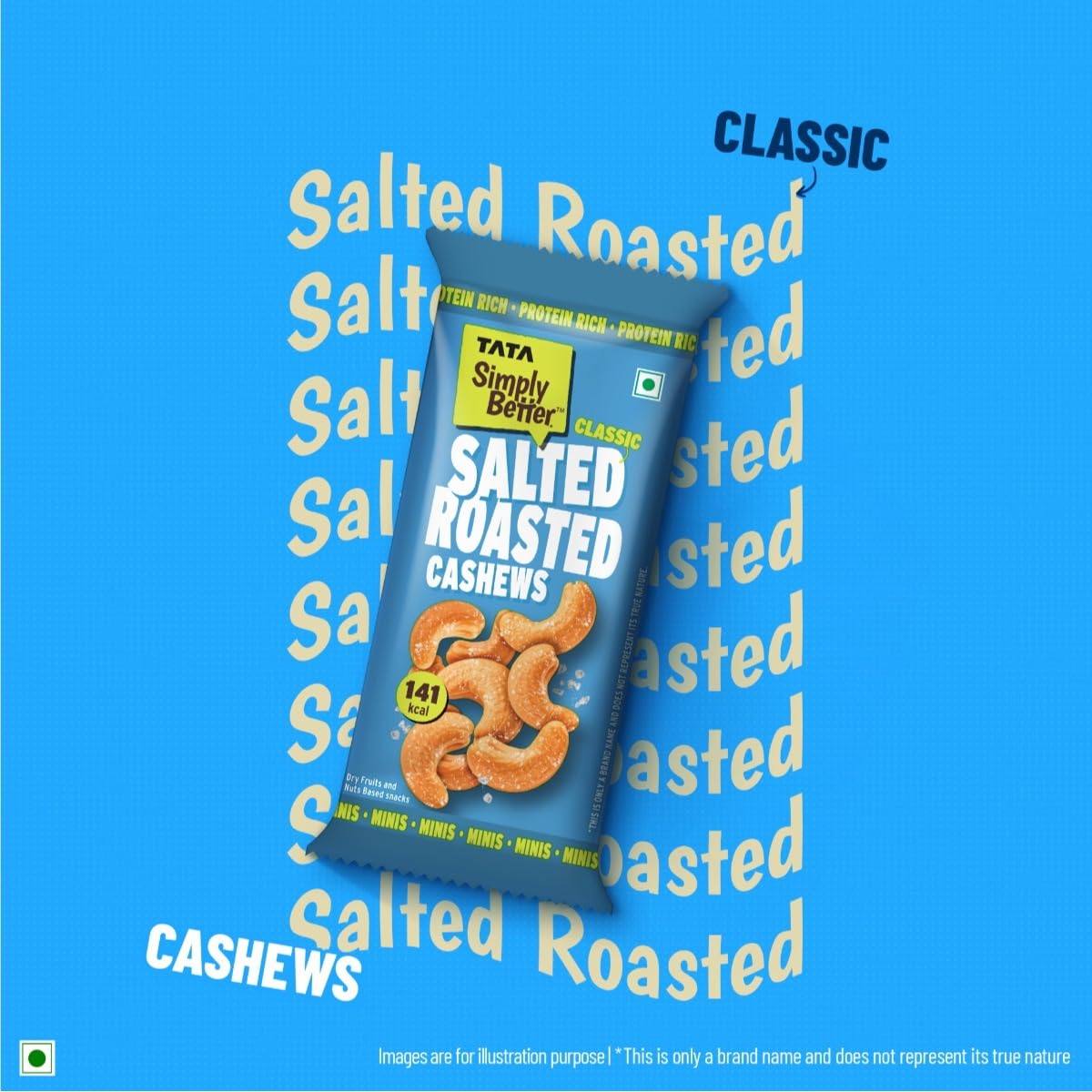 Tata Simply Better Classic Salted Roasted Cashews, 23g (Pack of 5), Rich in Protein, Party Snack, Delicious Kaju Nuts, Ready To Eat Snack, No Palm Oil, No Trans Fat