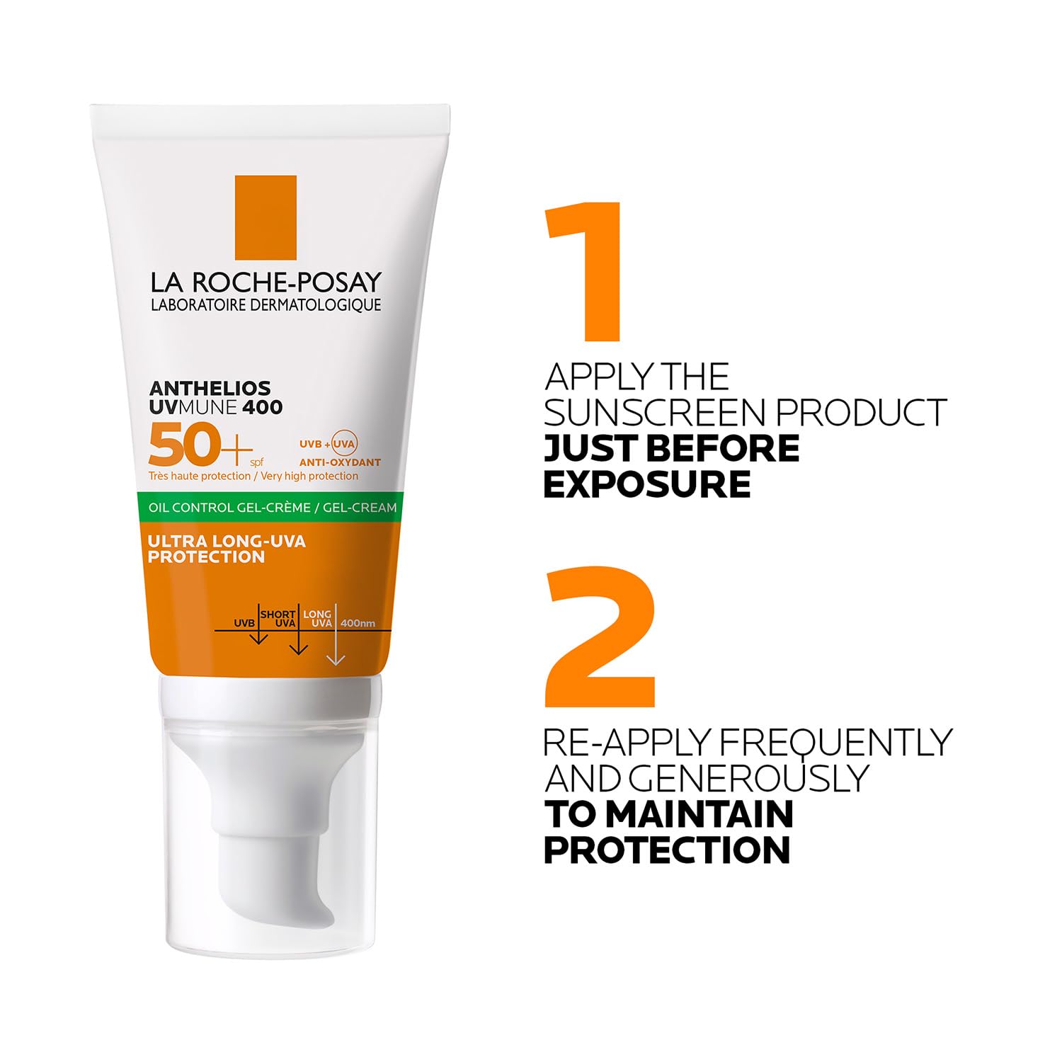 La Roche-Posay Anthelios Sunscreen UVMUNE400 Oil Control Gel Cream SPF50+ |Matte finish Invisible Sunscreen for Oily, Blemish & Acne-Prone Skin, 50 ml
