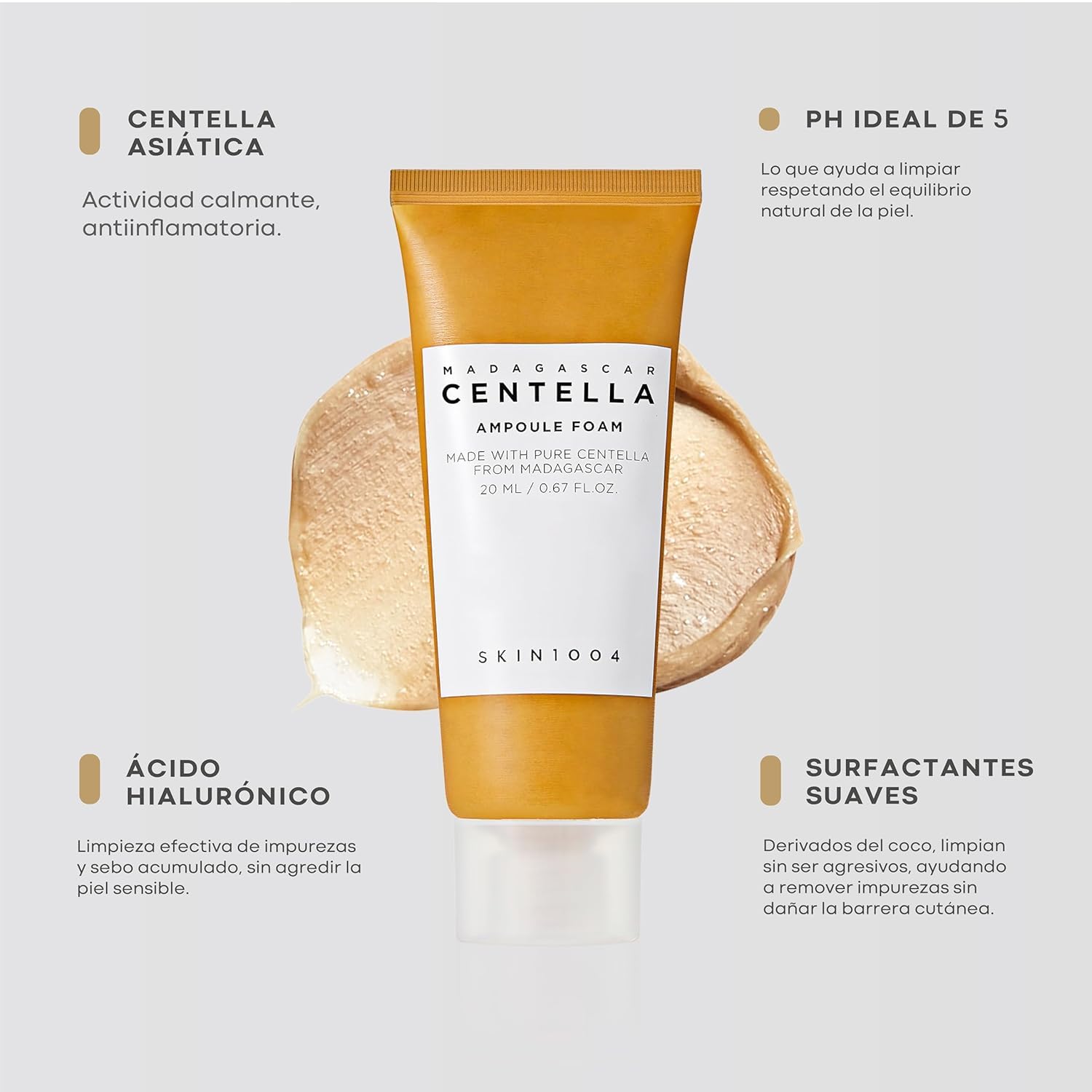 SKIN1004 Madagascar Centella Ampoule Foam Cleanser | Gentle Hydrating Face Wash, 20â€¯ml