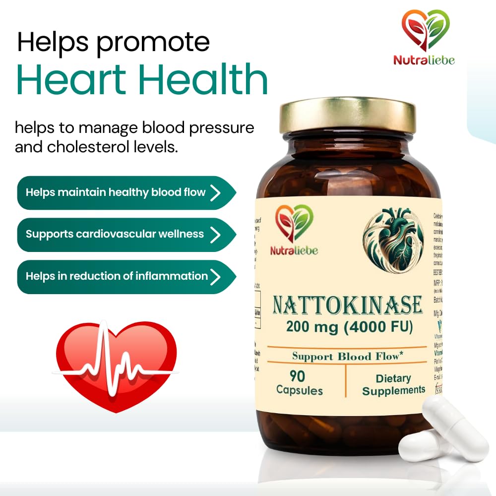 Nutraliebe Nattokinase 200mg with 4000 FU - Supports Circulatory Health, 90 Vegan Capsules