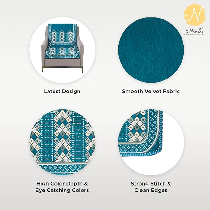 Nendle Luxurious Abstract Design Sofa Cover 3 Seater Pack of 2, Sky Blue Colour