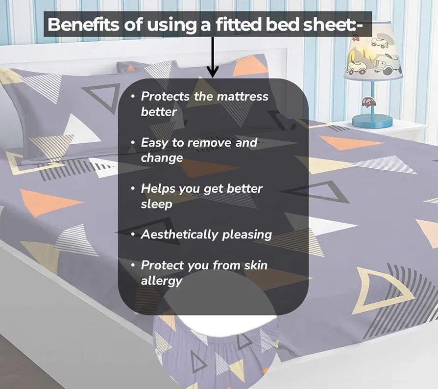 Homekart Premium Cotton Elastic Fitted Bedsheets with 2 King Size Pillow Covers Double Bed Abstract Blue and Orange 200 tc 220 tc
