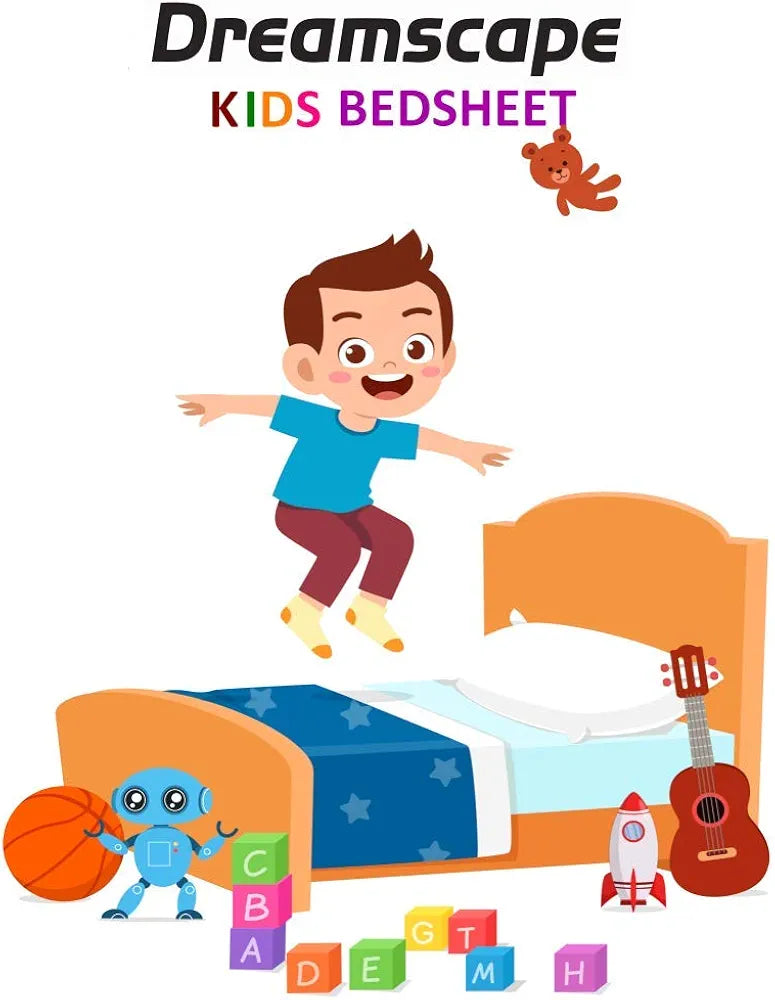 Dreamscape Cotton Bedsheets For Kids Single Bed Cotton 144Tc Abstract Blue Kids Single Bedsheet With Pillow Cover 144 tc Peach1
