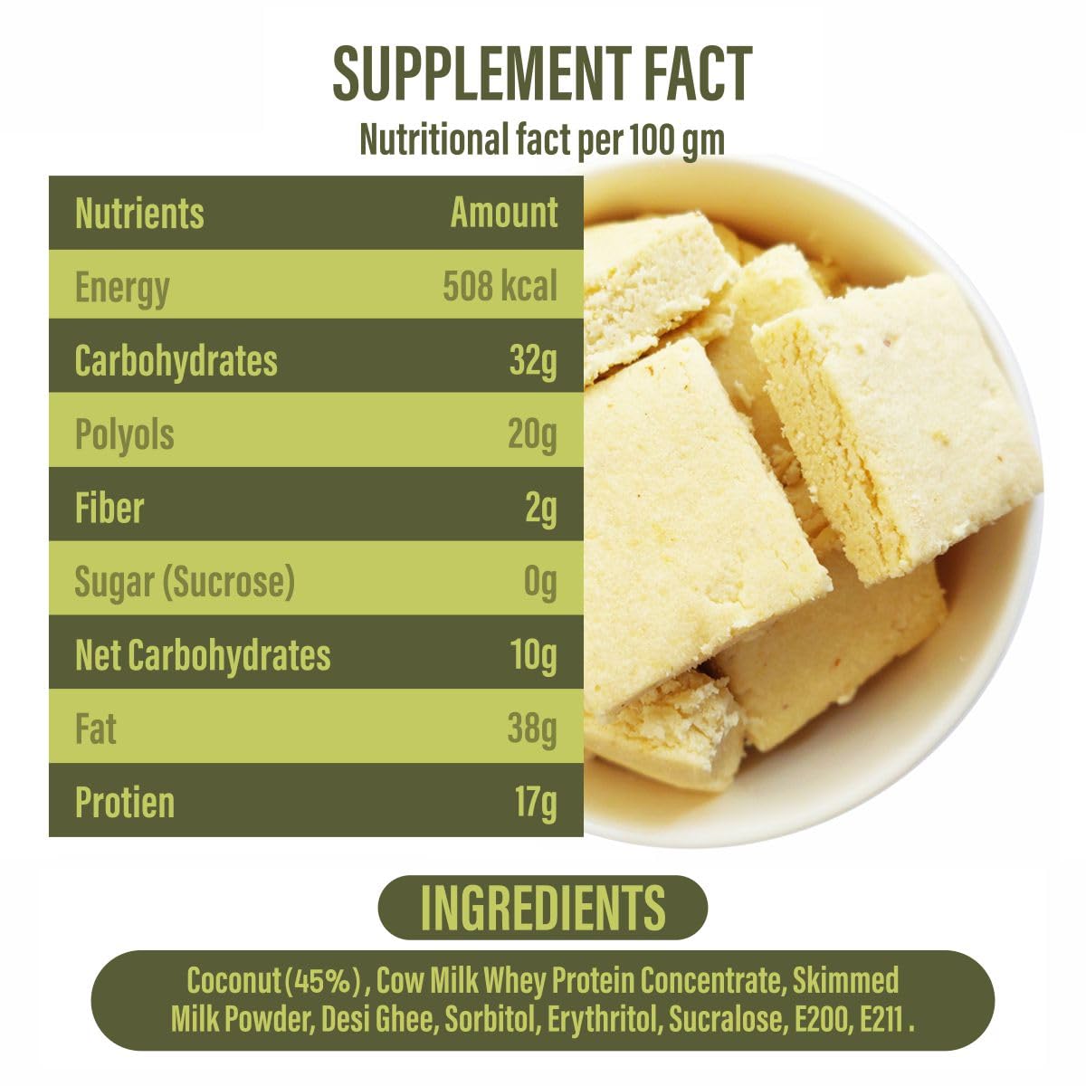Diabexy Desi Ghee Sugar Free Coconut Barfi - 200 gms