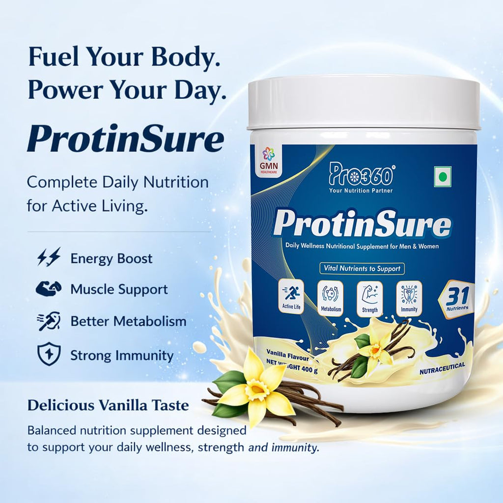 Pro360 ProtinSure Protein Powder Nutritional Supplement for Daily Wellness for Men and Women - Vanilla flavour 400g