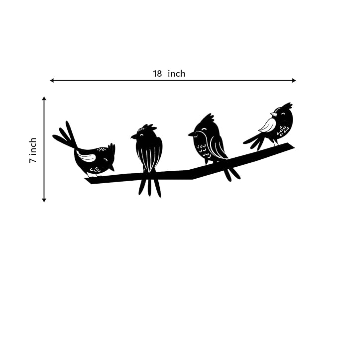 Ecraftindia Birds on a Branch Black Engineered Wood Cutout Wall Art Decor | Nature, Bird Wall Hanging