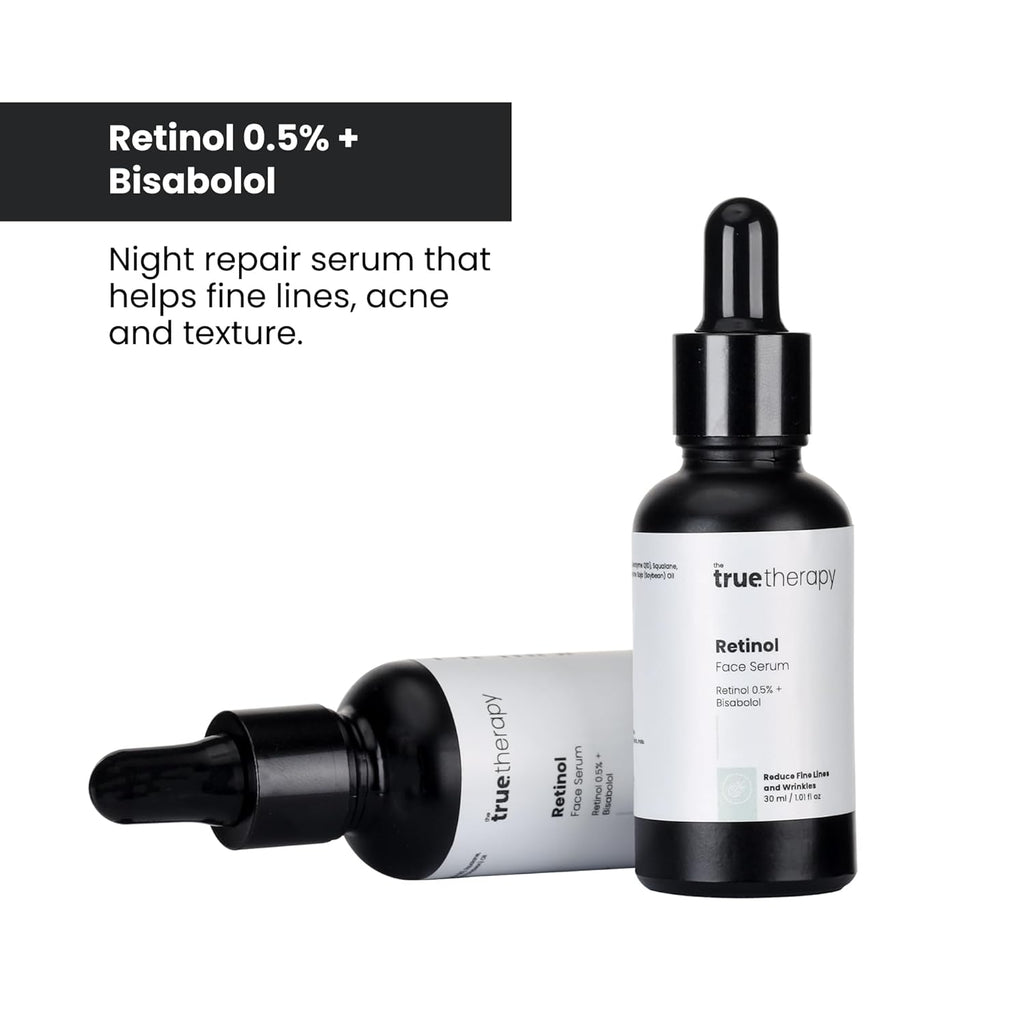 The True Therapy 0.5% Retinol Face Serum for Anti-Aging, Lightweight Night Face Serum with Retinol, Bisabolol & Squalane Reduce Fine Lines & Wrinkles | For Women & Men â€“ 30 ml