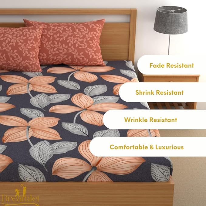 Dreamlet Premium Cotton Flat Double Bedsheets With 2 King Size Pillow Covers Double Bed Breathable | Blue & Brown