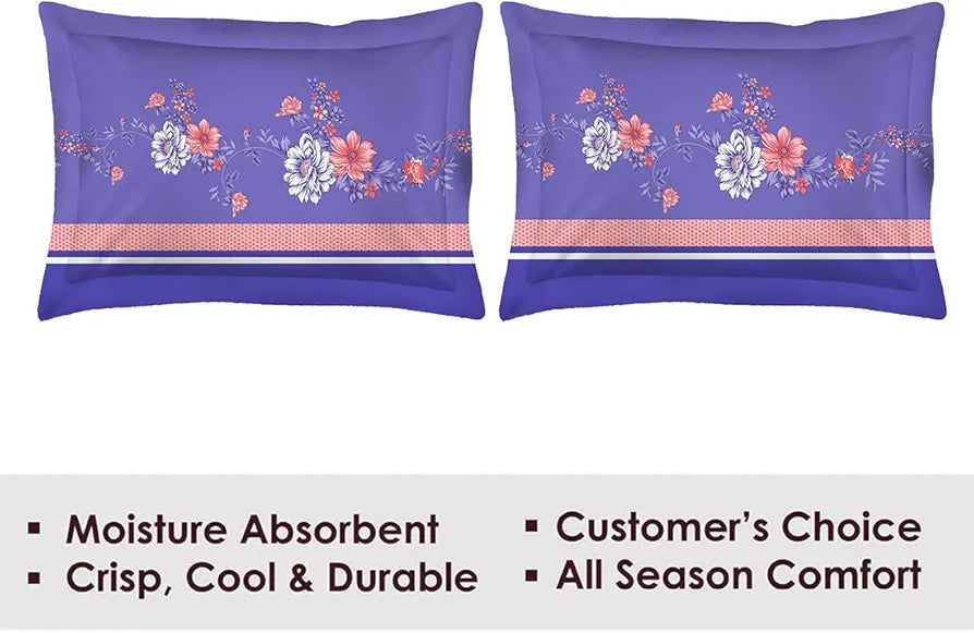 Layers Pavia Cotton Bedsheet Set for All Seasons Lightweight 104 TC Queen Size Peach Purple