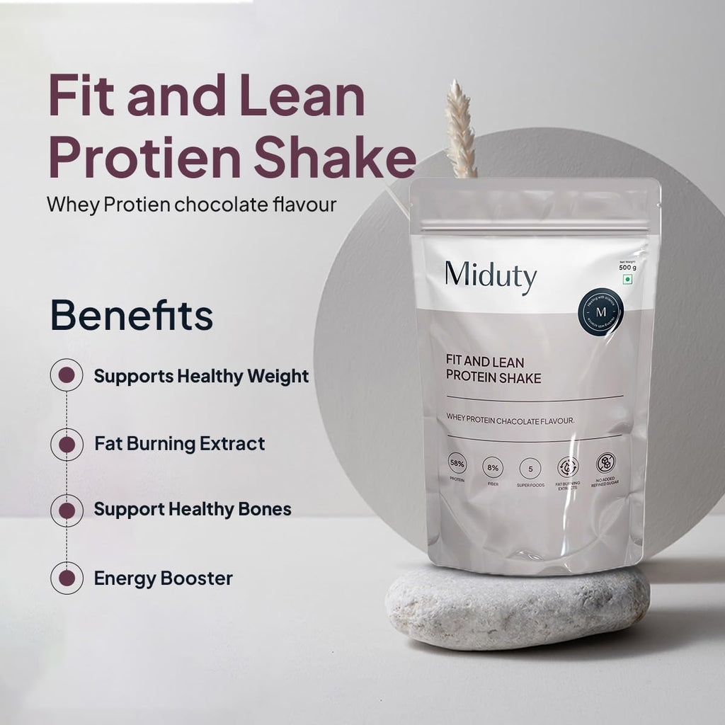Miduty by Palak Notes Fit N Lean Protein Shake Low-Carb Protein Shake Sweetened with Xylitol & Stevia, Ashwagandha, Garcinia Cambogia, MCT Powder - Lean Protein for Weight Loss - 500 grams