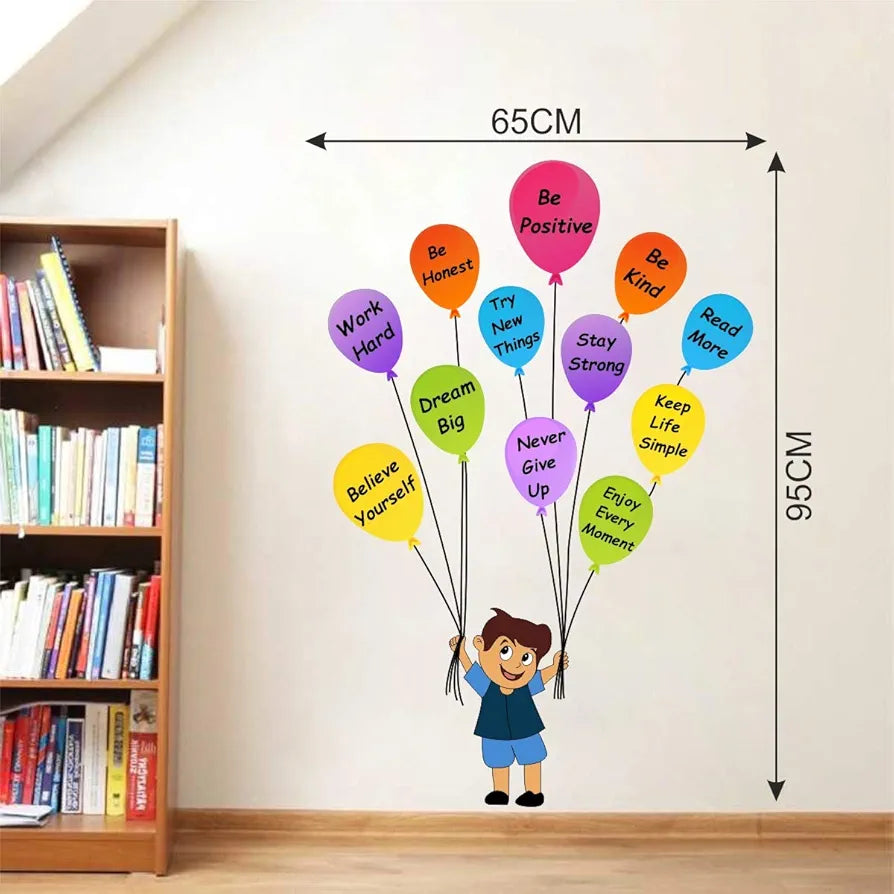 Decal O Decal Self-Adhesive Balloon Boy Cartoon Motivational Wall Stickers