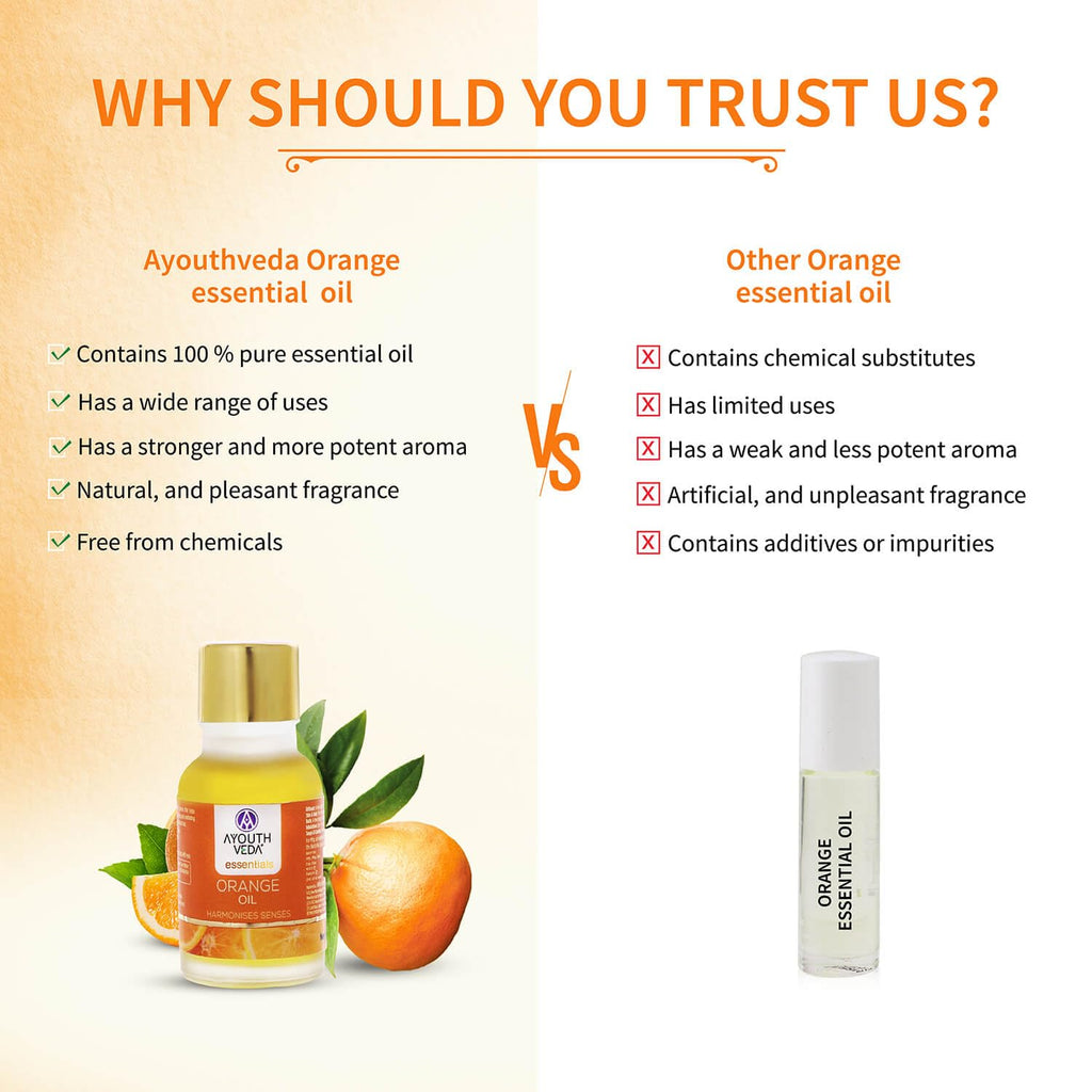 Ayouthveda Orange Essential Oil for Skin & Hair | Aromatherapy Kit for Stress Relief & Relaxation | 100% Pure & Natural Therapeutic Grade |Can Be Used as Air purifier (Pack Of 1; 15ml)